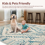 Ultra Soft Area Rug, Non Slip, Stain Resistant, Washable Area Rugs for Living Room, Bedroom, Chic Rustic Diamond Motif(Blue)