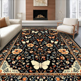 Ultra Soft Area Rug, Non Slip, Stain Resistant, Washable Area Rugs for Living Room, Bedroom, Whimsical Floral Insect Aesthetic(Black)