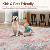 Ultra Soft Area Rug, Non Slip, Stain Resistant, Washable Area Rugs for Living Room, Bedroom, Artful Grey Symmetrical Composition(Pink)