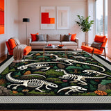 Ultra Soft Area Rug, Non Slip, Stain Resistant, Washable Area Rugs for Living Room, Bedroom, Prehistoric Fossilized Dinosaur Bones Patterned Floor Covering(Black)