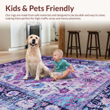 Ultra Soft Area Rug, Non Slip, Stain Resistant, Washable Area Rugs for Living Room, Bedroom, Eclectic Vintage Floral Ensemble(Purple)