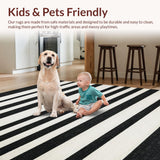 Ultra Soft Area Rug, Non Slip, Stain Resistant, Washable Area Rugs for Living Room, Bedroom, Monochrome Linear Layered Carpet with Bold Black and White Stripes Pattern(Black)