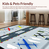 Ultra Soft Area Rug, Non Slip, Stain Resistant, Washable Area Rugs for Living Room, Bedroom, Airfield Runway Play Area Rug Featuring Airplanes And Control Towers(Gray)