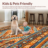 Ultra Soft Area Rug, Non Slip, Stain Resistant, Washable Area Rugs for Living Room, Bedroom, Eclectic Colorful Geometric Motif(Orange)