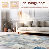 Ultra Soft Area Rug, Non Slip, Stain Resistant, Washable Area Rugs for Living Room, Bedroom, Beige Blue Geometric Patchwork Area Unique Floor Decor(Gray)
