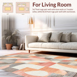 Ultra Soft Area Rug, Non Slip, Stain Resistant, Washable Area Rugs for Living Room, Bedroom, Geometric Peach Rug: Contemporary Bath Carpet with Contrasting Shapes(Orange)