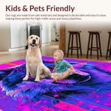 Ultra Soft Area Rug, Non Slip, Stain Resistant, Washable Area Rugs for Living Room, Bedroom, Vibrant Wildlife Art Deco Style(Purple)