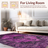 Ultra Soft Area Rug, Non Slip, Stain Resistant, Washable Area Rugs for Living Room, Bedroom, Sophisticated Ogee Distressed Aesthetic(Purple)