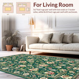 Ultra Soft Area Rug, Non Slip, Stain Resistant, Washable Area Rugs for Living Room, Bedroom, Artful Vintage Inspired Textures(Green)