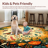 Ultra Soft Area Rug, Non Slip, Stain Resistant, Washable Area Rugs for Living Room, Bedroom, Elegant Monochrome Floral Arrangement(Yellow)