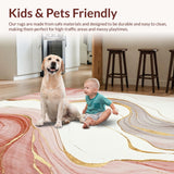 Ultra Soft Area Rug, Non Slip, Stain Resistant, Washable Area Rugs for Living Room, Bedroom, Modern Marble Inspired Area With Blush and Beige Swirl Accents(White)