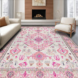 Ultra Soft Area Rug, Non Slip, Stain Resistant, Washable Area Rugs for Living Room, Bedroom, Chic Ethnic Floral Arrangement(Pink)