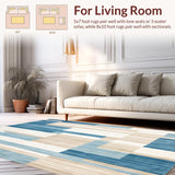 Ultra Soft Area Rug, Non Slip, Stain Resistant, Washable Area Rugs for Living Room, Bedroom, Modern Chroma Round Vibrant Light Blue and Beige Geometric Art(Blue)