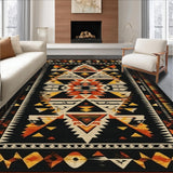 Ultra Soft Area Rug, Non Slip, Stain Resistant, Washable Area Rugs for Living Room, Bedroom, Boho Luxe Aztec Geometry(Black)