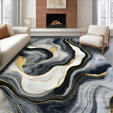 Ultra Soft Area Rug, Non Slip, Stain Resistant, Washable Area Rugs for Living Room, Bedroom, Chic Gray and Gold Composition(Black)