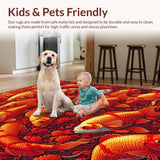 Ultra Soft Area Rug, Non Slip, Stain Resistant, Washable Area Rugs for Living Room, Bedroom, Artistic Fishing Themed Indoor Outdoor Low Pile Rug(Red)
