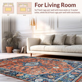 Ultra Soft Area Rug, Non Slip, Stain Resistant, Washable Area Rugs for Living Room, Bedroom, Rustic Vintage Ethnic Floral Design(Red)