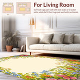 Ultra Soft Area Rug, Non Slip, Stain Resistant, Washable Area Rugs for Living Room, Bedroom, Beige Spring Garden Floor Mat Vibrant Flower Printed Area Low Pile(Beige)