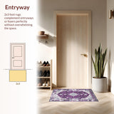 Ultra Soft Area Rug, Non Slip, Stain Resistant, Washable Area Rugs for Living Room, Bedroom, Timeless Diamond Medallion Elegance(Purple)