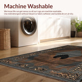 Ultra Soft Area Rug, Non Slip, Stain Resistant, Washable Area Rugs for Living Room, Bedroom, Vintage Elk and Bear Motif(Brown)