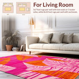 Ultra Soft Area Rug, Non Slip, Stain Resistant, Washable Area Rugs for Living Room, Bedroom, Lively Bold Jungle Imagery(Pink)