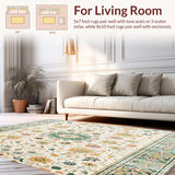 Ultra Soft Area Rug, Non Slip, Stain Resistant, Washable Area Rugs for Living Room, Bedroom, Beige with Abstract Floral Motifs(Ivory)