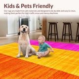 Ultra Soft Area Rug, Non Slip, Stain Resistant, Washable Area Rugs for Living Room, Bedroom, Cute Colorful Shaggy Wave Motif(Orange)