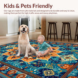 Ultra Soft Area Rug, Non Slip, Stain Resistant, Washable Area Rugs for Living Room, Bedroom, Vibrant Mandala Floral Composition(Blue)