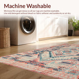 Ultra Soft Area Rug, Non Slip, Stain Resistant, Washable Area Rugs for Living Room, Bedroom, Machine Washable Low Pile Area Rug, Distressed Boho Chic Design(Red)