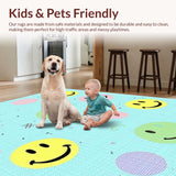 Ultra Soft Area Rug, Non Slip, Stain Resistant, Washable Area Rugs for Living Room, Bedroom, Bright Joyful Graphic Aesthetic(Blue)