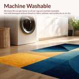 Ultra Soft Area Rug, Non Slip, Stain Resistant, Washable Area Rugs for Living Room, Bedroom, Modern Horizon Rug with Dynamic Blue Gold Spectrum and Linear Geometric Motifs(Blue)