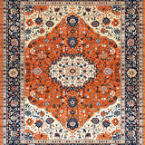 Ultra Soft Area Rug, Non Slip, Stain Resistant, Washable Area Rugs for Living Room, Bedroom, Rustic Orange and Navy Elegance(Orange)