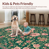 Ultra Soft Area Rug, Non Slip, Stain Resistant, Washable Area Rugs for Living Room, Bedroom, Classic Vintage Floral Composition(Green)