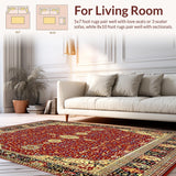 Ultra Soft Area Rug, Non Slip, Stain Resistant, Washable Area Rugs for Living Room, Bedroom, Vintage Spiced Medallion Area(Red)