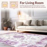 Ultra Soft Area Rug, Non Slip, Stain Resistant, Washable Area Rugs for Living Room, Bedroom, Rustic Vintage Patterned Charm(Purple)