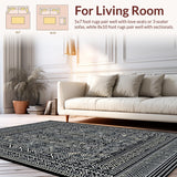 Ultra Soft Area Rug, Non Slip, Stain Resistant, Washable Area Rugs for Living Room, Bedroom, Rustic Ogee Design with Warm Tones(Black)