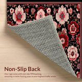 Ultra Soft Area Rug, Non Slip, Stain Resistant, Washable Area Rugs for Living Room, Bedroom, Rustic Low Pile Blossom Design(Black)