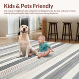Ultra Soft Area Rug, Non Slip, Stain Resistant, Washable Area Rugs for Living Room, Bedroom, Artful Transitional Cream Stripes(Gray)