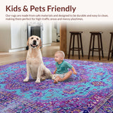 Ultra Soft Area Rug, Non Slip, Stain Resistant, Washable Area Rugs for Living Room, Bedroom, Vibrant Medallion Chic Aesthetic(Blue)