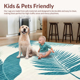 Ultra Soft Area Rug, Non Slip, Stain Resistant, Washable Area Rugs for Living Room, Bedroom, Fresh Ivory with Tropical Elements(White)