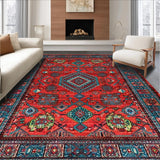 Ultra Soft Area Rug, Non Slip, Stain Resistant, Washable Area Rugs for Living Room, Bedroom, Brightly Colored Folk-Inspired Design(Red)