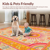 Ultra Soft Area Rug, Non Slip, Stain Resistant, Washable Area Rugs for Living Room, Bedroom, Artistic Round Sunray Design Element(Yellow)