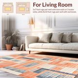 Ultra Soft Area Rug, Non Slip, Stain Resistant, Washable Area Rugs for Living Room, Bedroom, Bloom Washable Non-Slip Carpet - Vibrant Peach Blue Design(Orange)