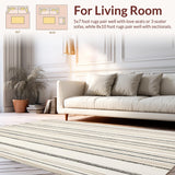 Ultra Soft Area Rug, Non Slip, Stain Resistant, Washable Area Rugs for Living Room, Bedroom, Boho Inspired Runner with a Simple Striped Design(Beige)