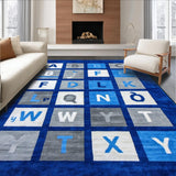 Ultra Soft Area Rug, Non Slip, Stain Resistant, Washable Area Rugs for Living Room, Bedroom, Artistic Circular Alphabet Arrangement(Blue)