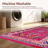 Ultra Soft Area Rug, Non Slip, Stain Resistant, Washable Area Rugs for Living Room, Bedroom, Bold Pastel Floral Theme(Pink)