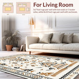 Ultra Soft Area Rug, Non Slip, Stain Resistant, Washable Area Rugs for Living Room, Bedroom, Rustic Warm Toned Trellis Design(Beige)