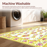 Ultra Soft Area Rug, Non Slip, Stain Resistant, Washable Area Rugs for Living Room, Bedroom, Charming Yellow Floral Medley(White)