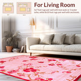 Ultra Soft Area Rug, Non Slip, Stain Resistant, Washable Area Rugs for Living Room, Bedroom, Radiant Cheerful Flower Pattern(Pink)