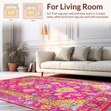 Ultra Soft Area Rug, Non Slip, Stain Resistant, Washable Area Rugs for Living Room, Bedroom, Stylish Contemporary Floral Print(Pink)